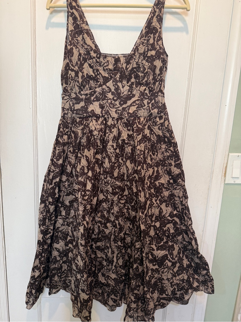 Banana republic Sleeveless Beige and Black butterfly print Fit-and-Flare Dress